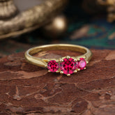 Round Cut 6 Prong Ruby Engagement Ring Classic Three Stone Bridal Ring